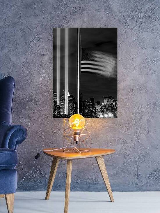 american flag liberty park 9 11 lights  vertical by Black And White