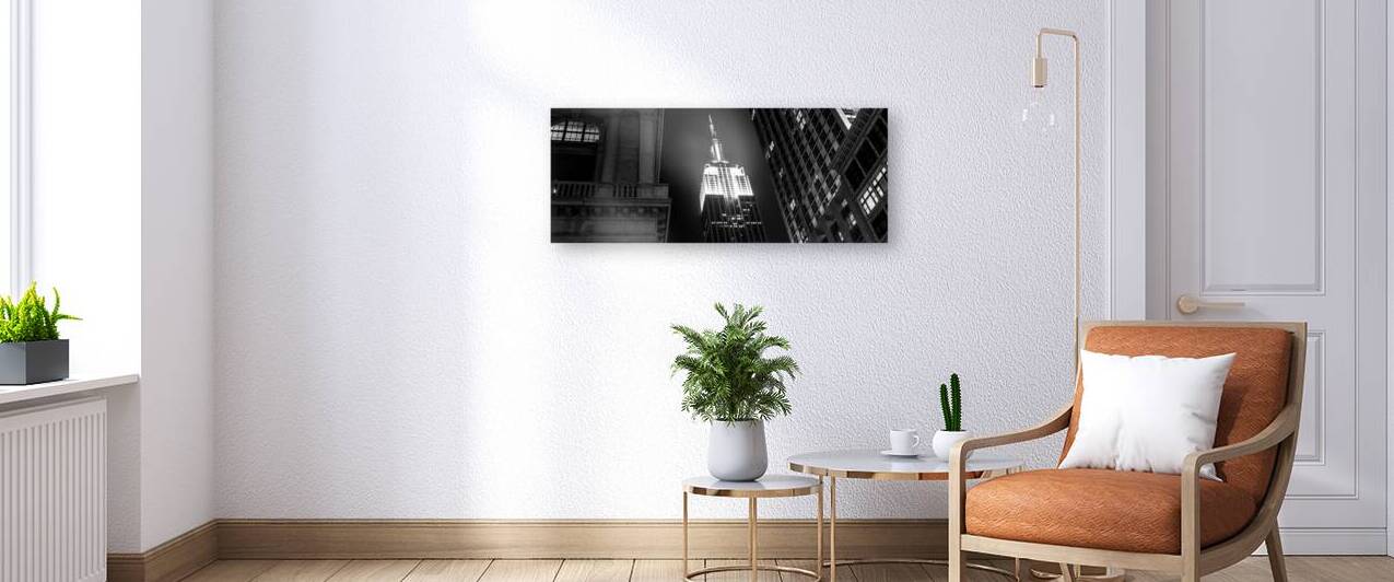 empire state building at night  panoramic 1436 Em by Black And White
