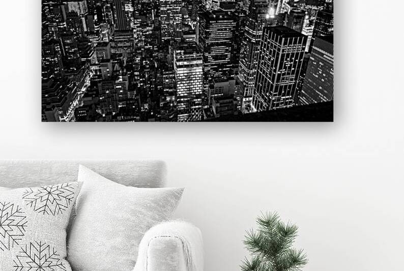 midtown skyline nyc night rockafeller center  hor by Black And White