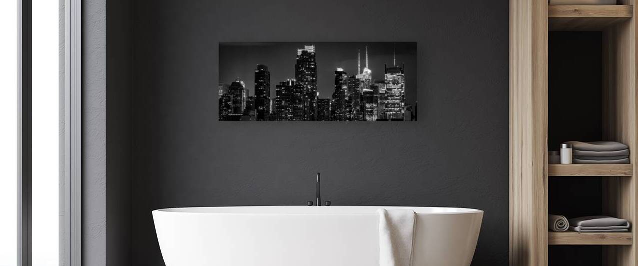 midtown manhattan skyline at night  panoramic 145 by Black And White