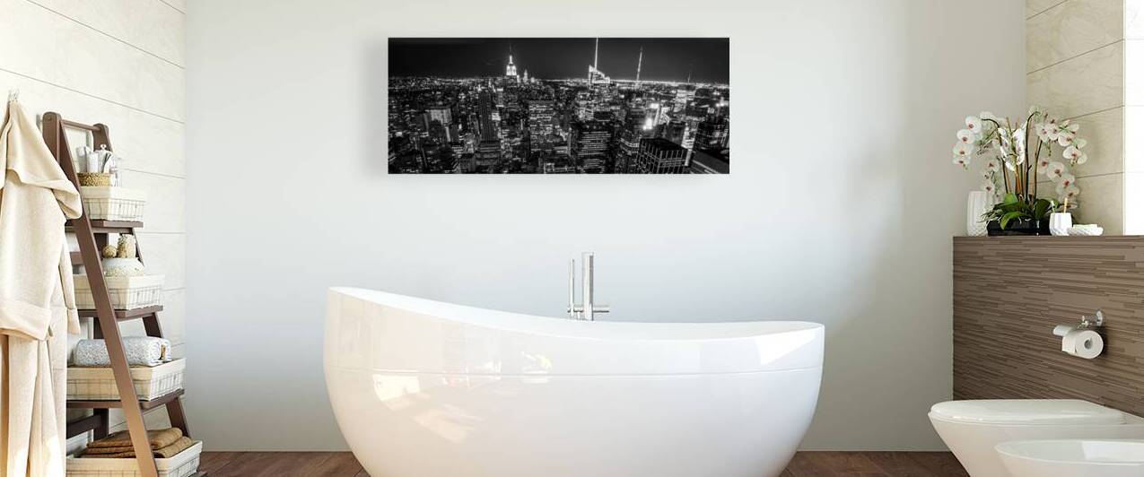 midtown skyline nyc night rockafeller center  pan by Black And White