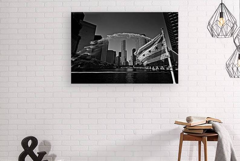 centennial fountain over chicago river  horizonta by Black And White