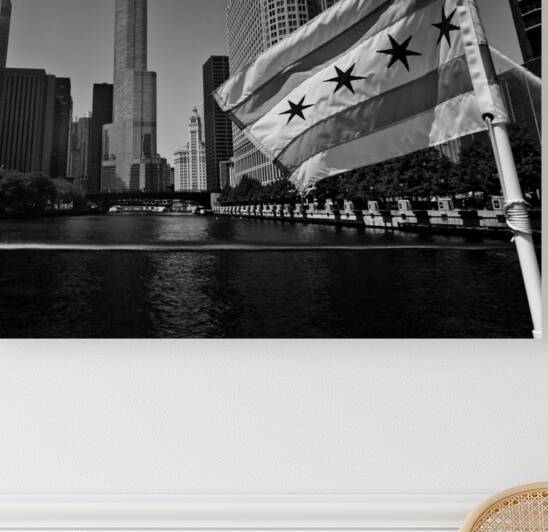 centennial fountain over chicago river  square 20 by Black And White