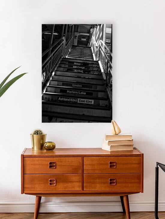 chicago L train stairs  vertical 66 Kimball 13k.j by Black And White