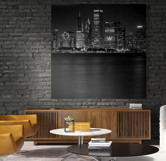 chicago skyline at night 2016 world series  squar by Black And White
