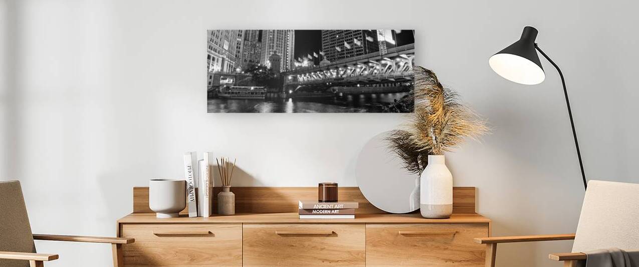 michigan avenue bridge at night  panoramic 84 Tri by Black And White