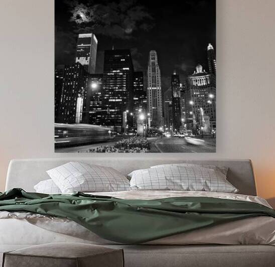 magnificent mile at night  square 73 Michigan 13k by Black And White