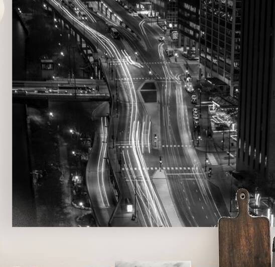rush hour traffic on wacker drive at night  squar by Black And White