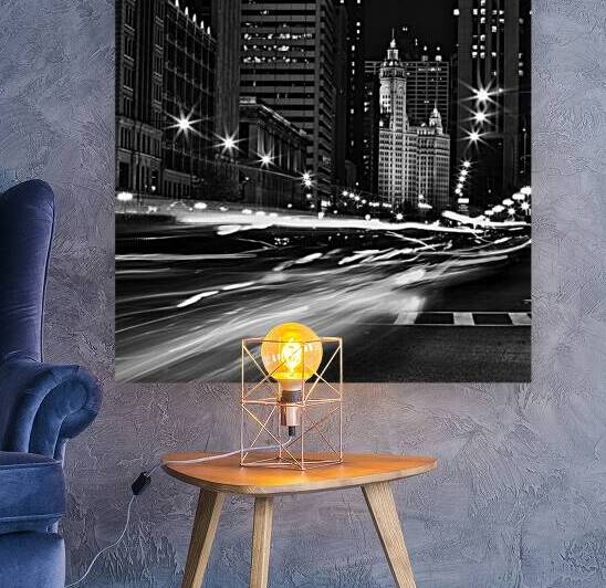 traffic on michigan avenue at night  square 1203 by Black And White