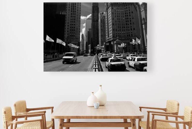 taxi cabs on michigan avenue bridge  horizontal 8 by Black And White