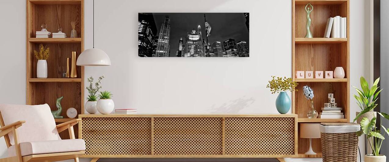 wacker drive and michigan avenue at night  panora by Black And White