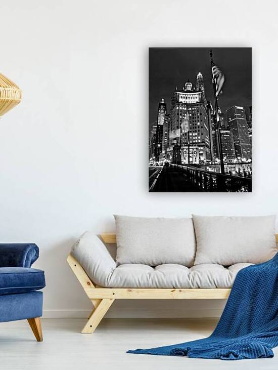 wacker drive and michigan avenue at night  vertic by Black And White