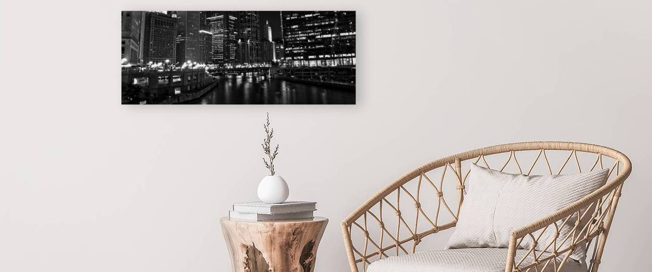 wacker drive chicago riverwalk at night  panorami by Black And White