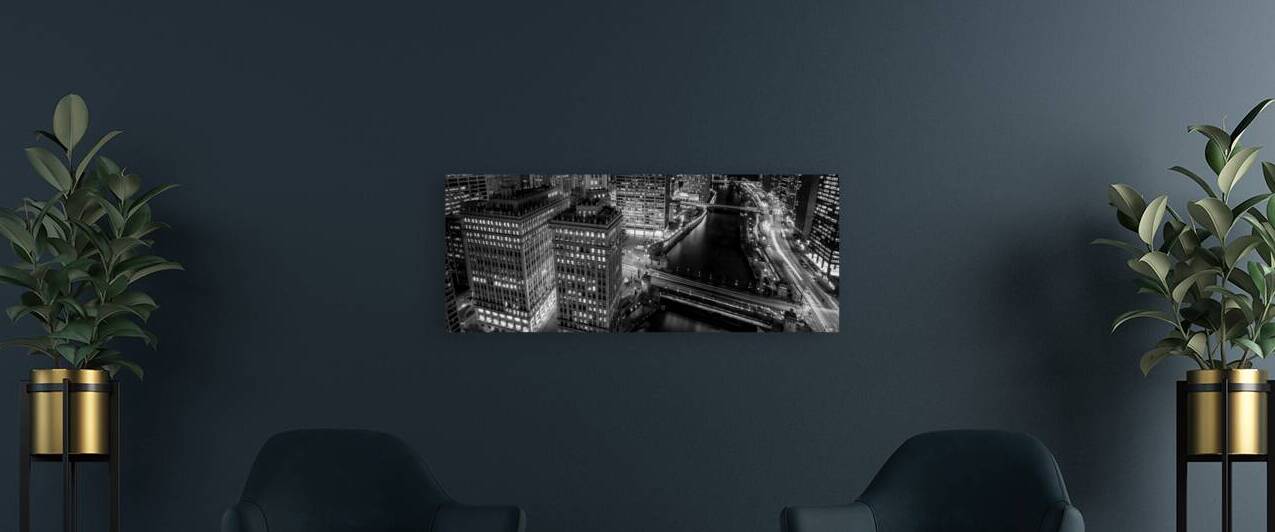 wrigley building tribune building at night  panor by Black And White