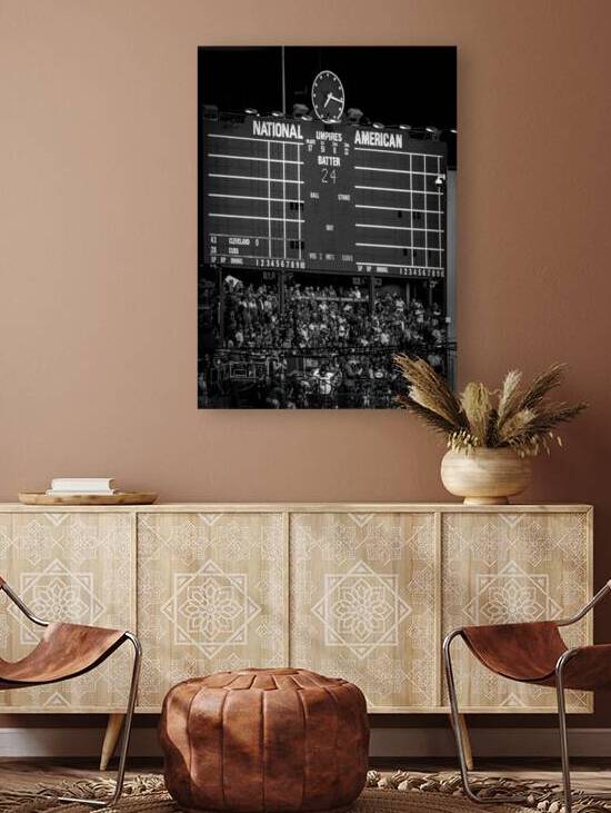wrigley field scoreboard during 2016 world series by Black And White