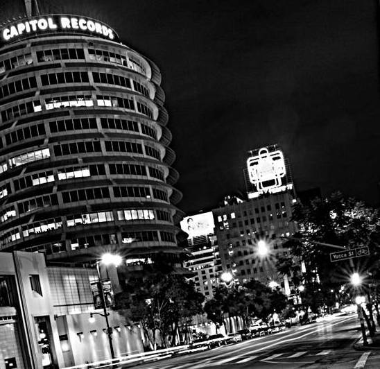 capitol records tower at night  square 2609 Recor by Black And White