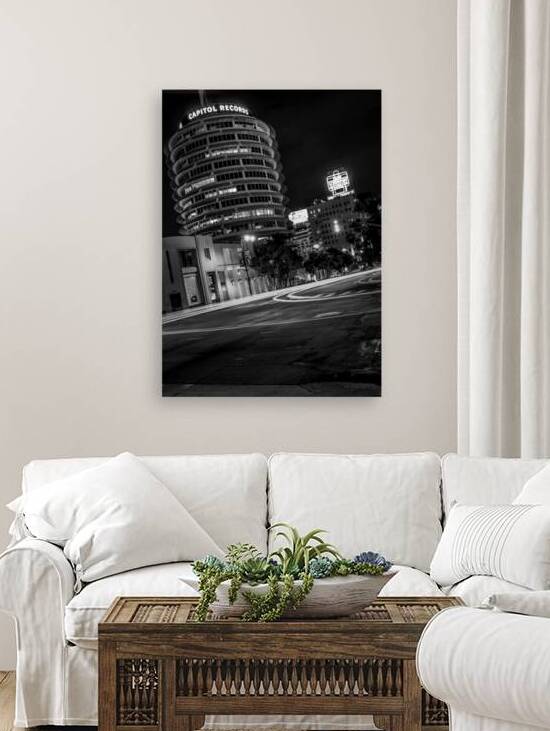 capitol records building at night  vertical 2590 by Black And White