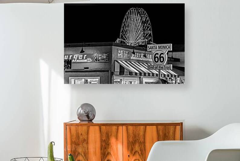 end of route 66 santa monica  horizontal 2198 Tra by Black And White