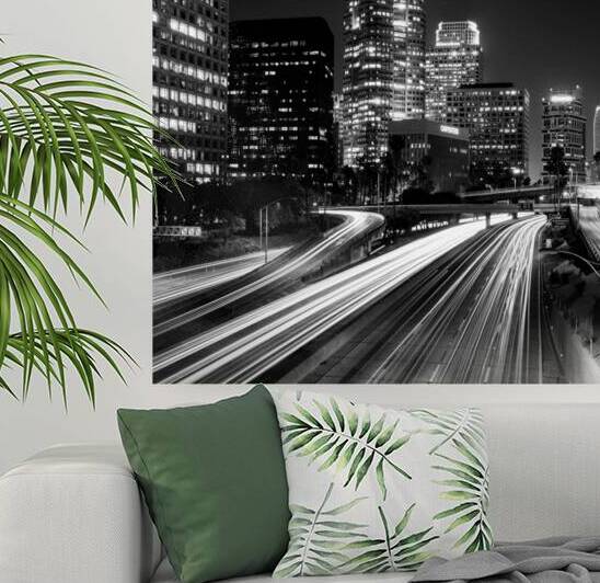 downtown LA at night fourth street  square 2162 F by Black And White