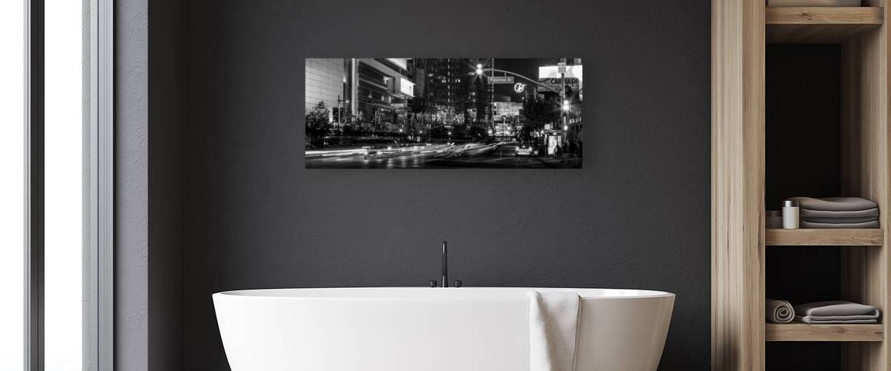 LA live at night downtown LA staples center  pano by Black And White