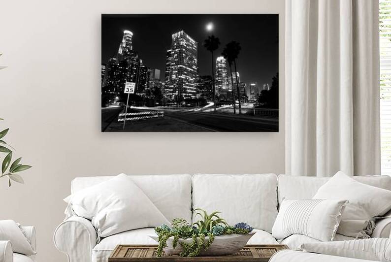 los angeles skyline west fourth street  horizonta by Black And White