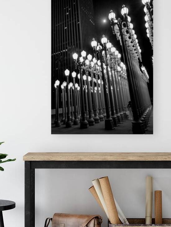lamps at los angeles county museum of art  vertic by Black And White