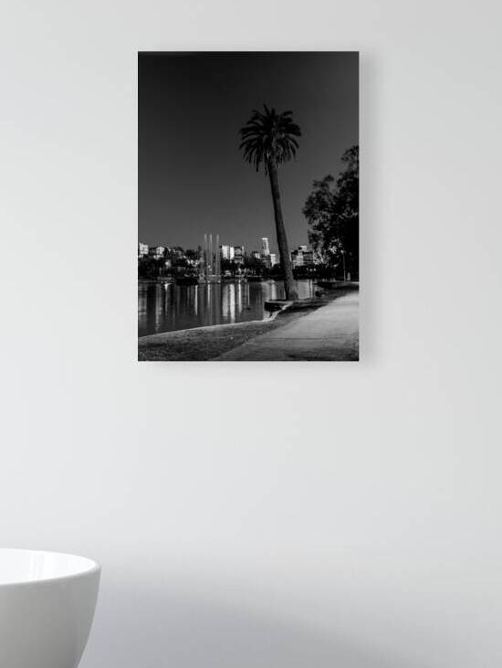 lone palm tree echo park los angeles skyline  ver by Black And White