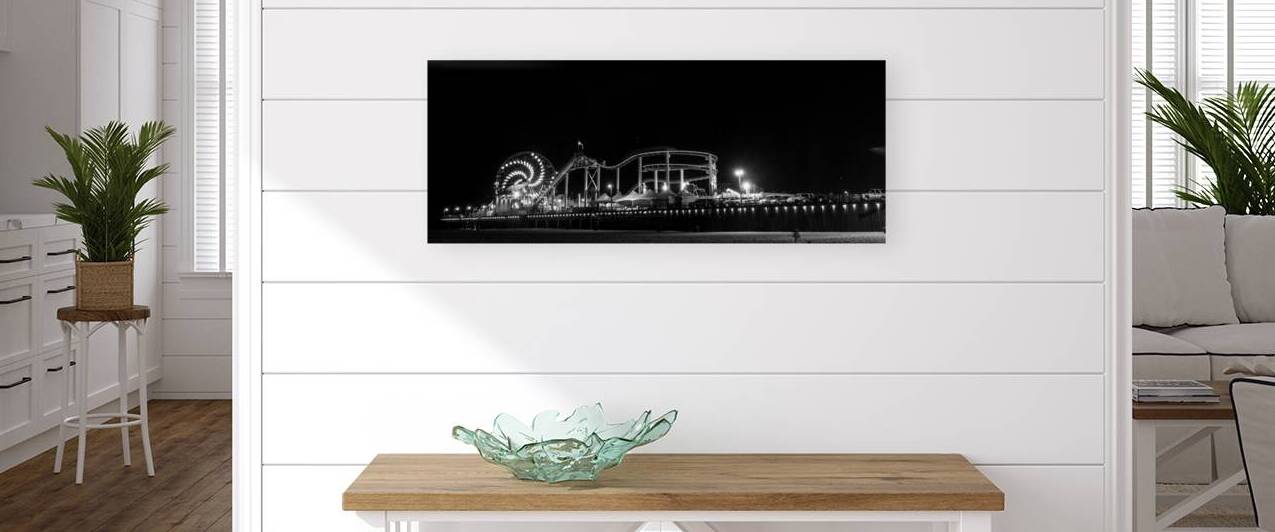 santa monica pier at night  panoramic 2756 Spiral by Black And White