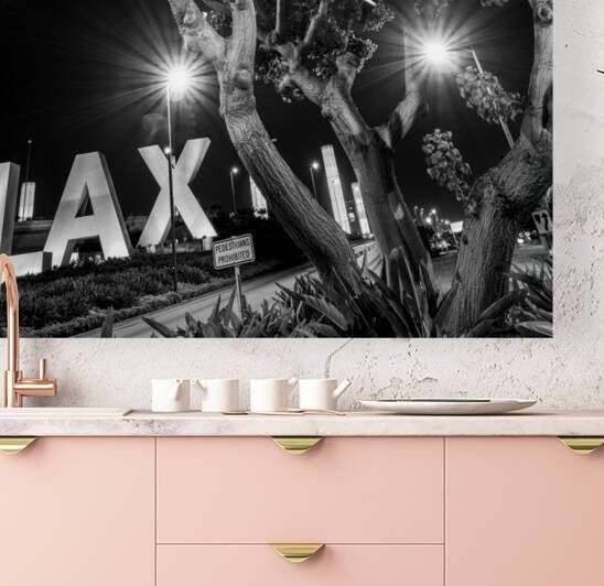 the LAX sign at night  square 2176 Lax 13k by Black And White