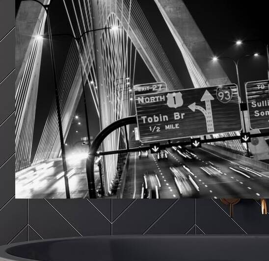 bunker hill bridge night traffic  square 45 Tobin by Black And White