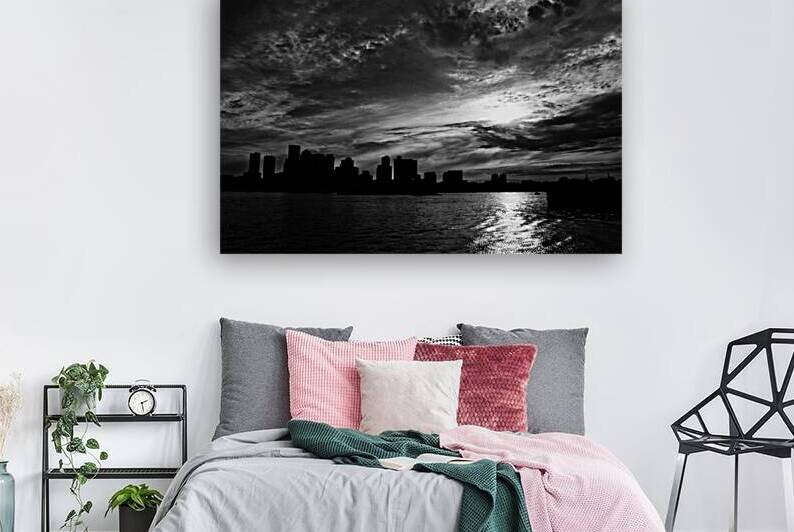 sunset behind boston skyline  horizontal 1248 Dra by Black And White