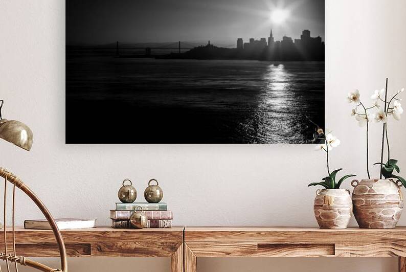 bay bridge san francisco skyline at dawn  horizon by Black And White