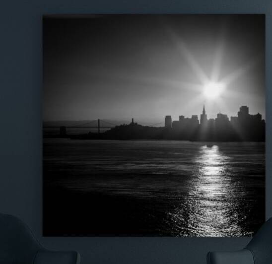 bay bridge san francisco skyline at dawn  square by Black And White