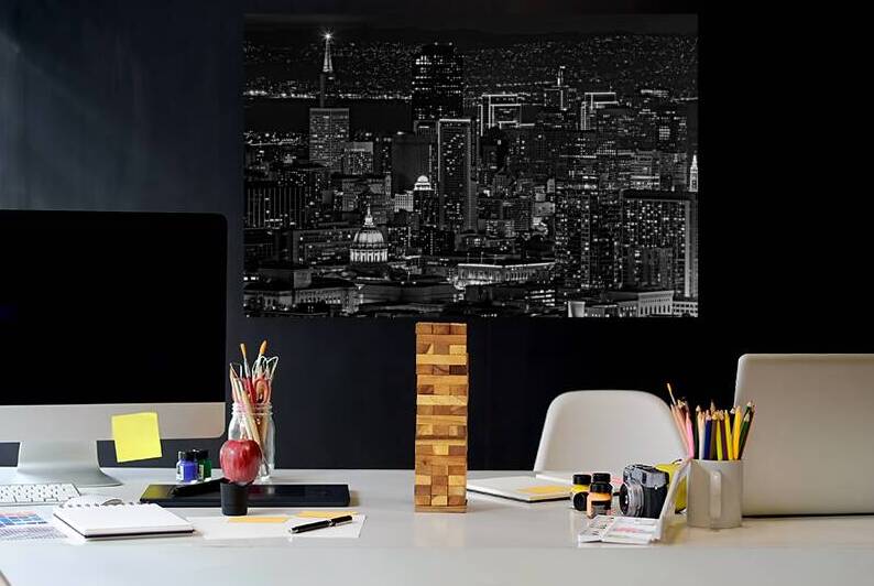 downtown san francisco skyline night  horizontal by Black And White