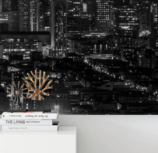 fully illuminated bay bridge night  square 2941 B by Black And White