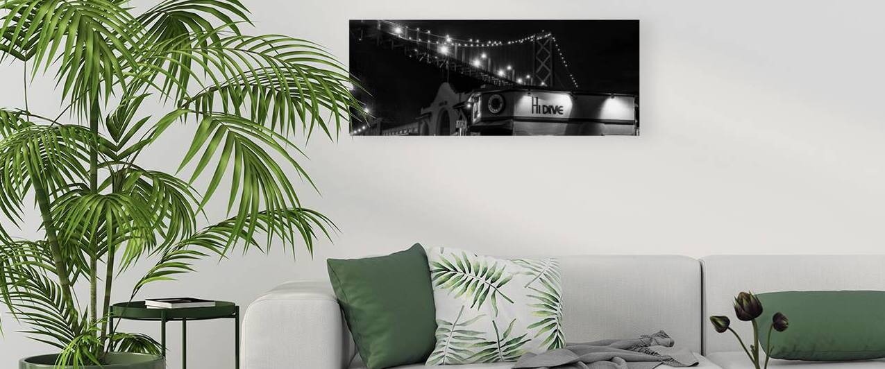 hi dive bar under bay bridge embarcadero  panoram by Black And White