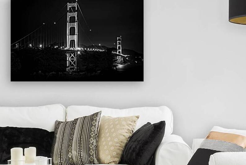 golden gate bridge over sf bay night  horizontal by Black And White