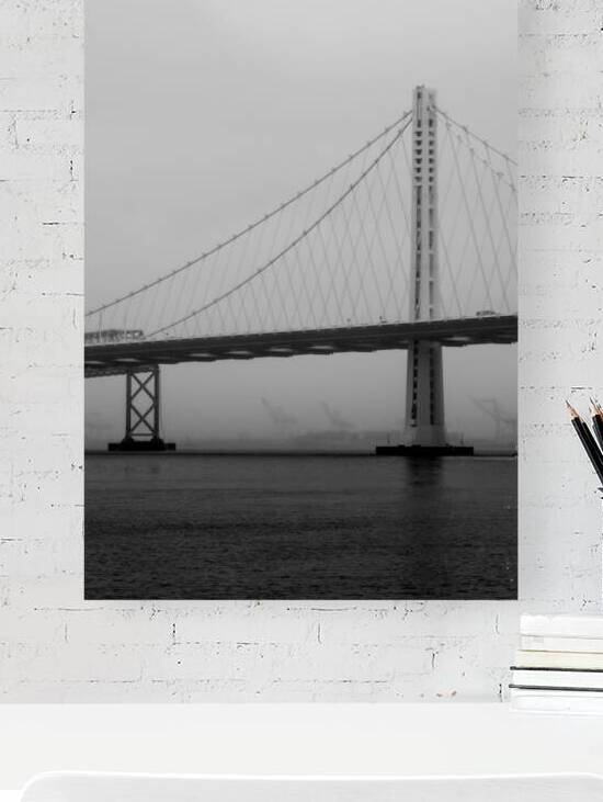 oakland bay bridge fog  vertical 2826 Gantry 13k. by Black And White