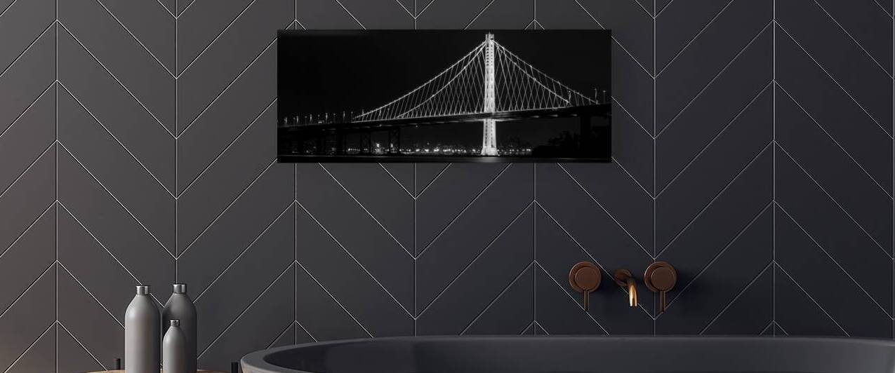 new sf bay bridge night  panoramic 2945 Clipper 1 by Black And White