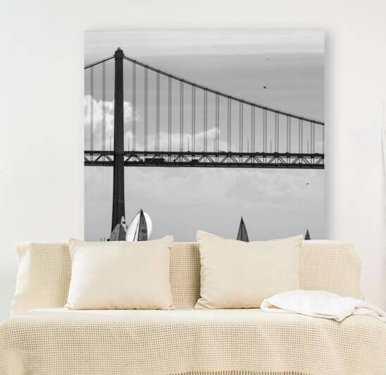 sail boats under sf bay bridge  square 2947 Doubl by Black And White