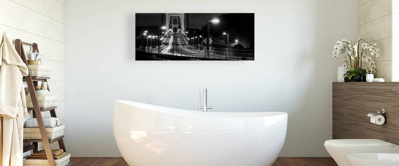 overnight traffic golden gate bridge  panoramic 2 by Black And White