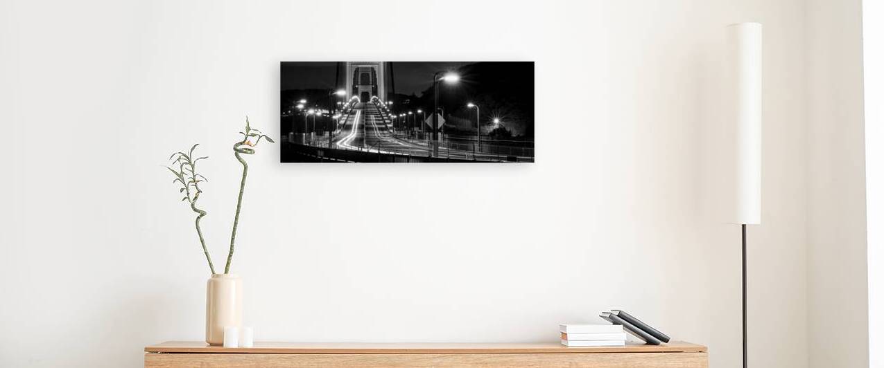 overnight traffic golden gate bridge  panoramic 2 by Black And White