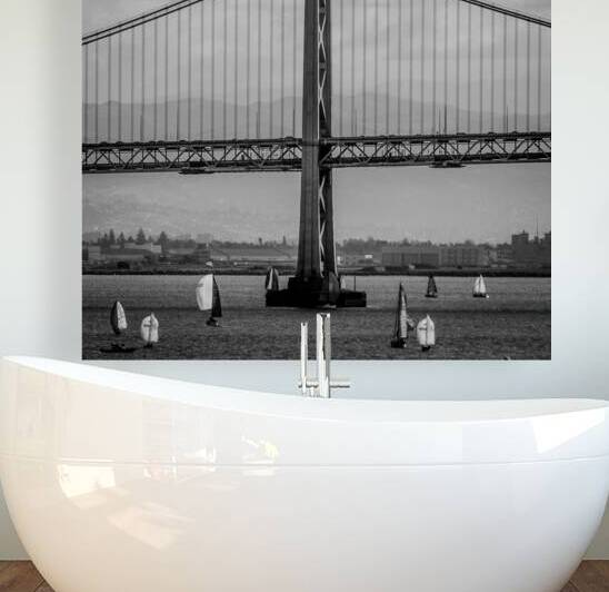 sf bay bridge sail boats  square 3018 Sails 13k.j by Black And White