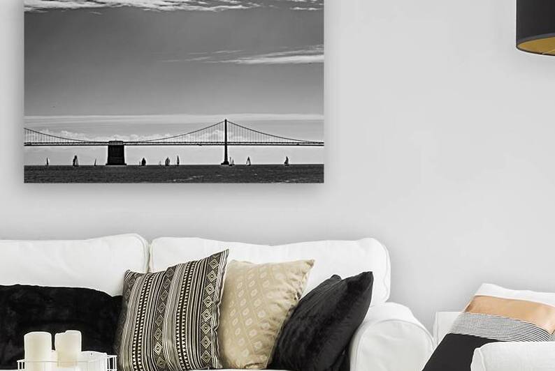 seaplane above bay bridge  horizontal 2853 Seapla by Black And White
