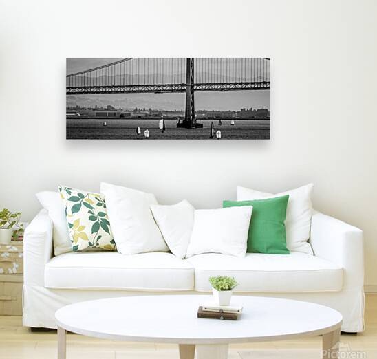 sf bay bridge sail boats  panoramic 3018 Sails 13 by Black And White