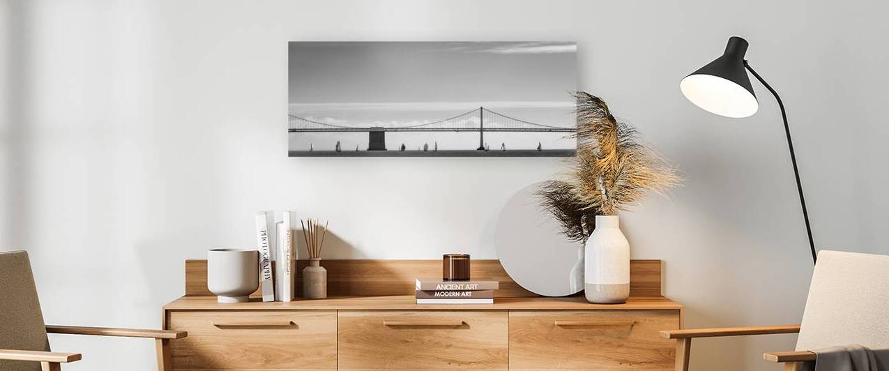 seaplane above bay bridge  panoramic 2853 Seaplan by Black And White