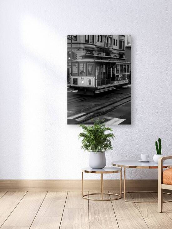 san francisco trolly car powell california  verti by Black And White