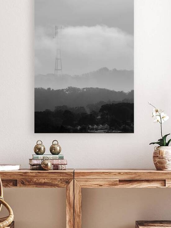 sutro tower covered in fog  vertical 2770 Clarend by Black And White