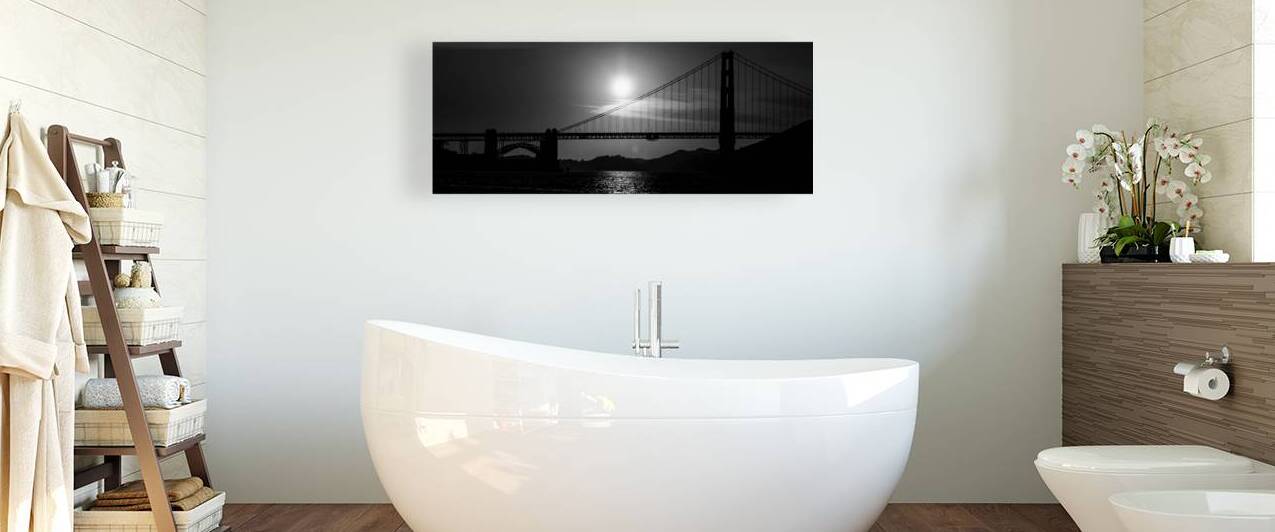 sunsets behind golden gate bridge  panoramic 510 by Black And White