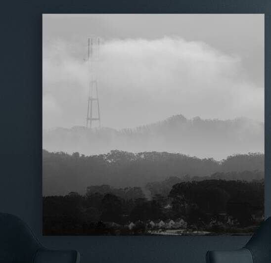 sutro tower covered in fog  square 2770 Clarendon by Black And White